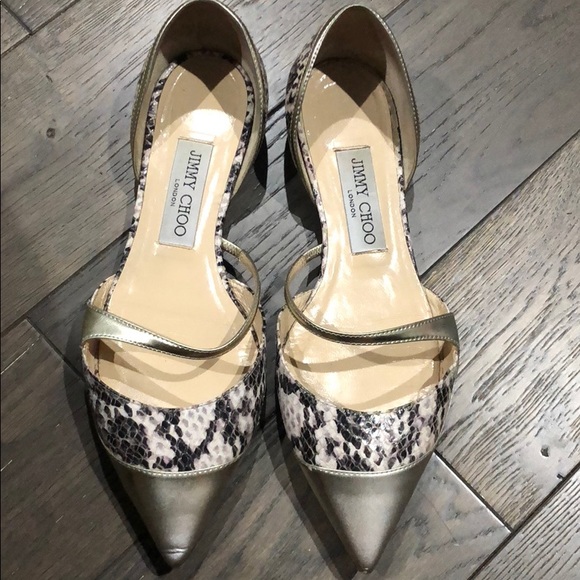 Jimmy Choo Gold and Snake Print flats - Picture 2 of 4